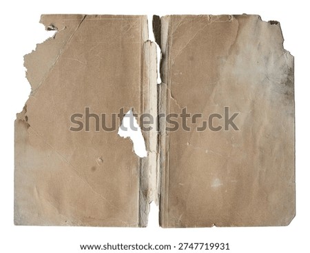 aged open cover file folder with brown paper on white background
