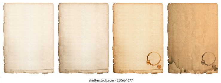 Aged Paper Sheet Isolated On White Background. Used Book Page With Coffee Stains