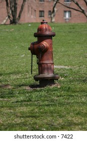 aged red fire hydrant