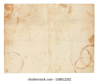 Aged And Worn Paper With Creases, Coffee Ring Stains And Smudges. Includes Clipping Path.