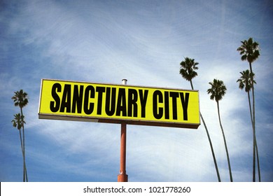  Aged And Worn Sanctuary City Sign                             