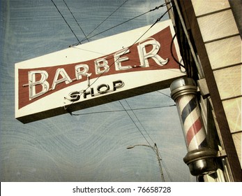 Aged And Worn Vintage Photo Of Barber Shop Sign