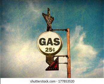  Aged And Worn Vintage Photo Of Cheap Gas Sign                            