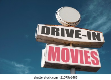 Aged and worn vintage photo of drive-in movies sign                               