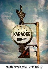 Aged And Worn Vintage Photo Of Karaoke Sign