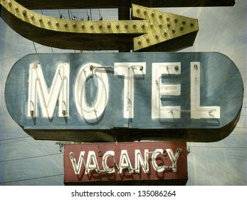 Aged And Worn Vintage Photo Of Motel Sign