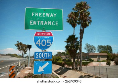 Aged And Worn Vintage Photo Of Southern California Freeway Sign                               