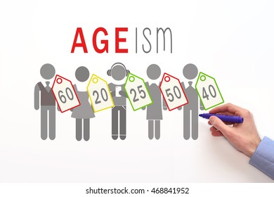 Ageism sign on white background
