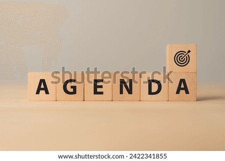 Agenda meeting appointment activity information concept. List of meeting activities in order to be taken up, beginning with the call to order, ending with adjournment. Effective team meeting agenda.
