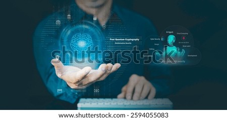 Agentic AI Cyber Security concept. Post Quantum Cryptography, Everything starts with security, editing development, and designing scam alert cloud Computing, Improvements, artificial intelligence 