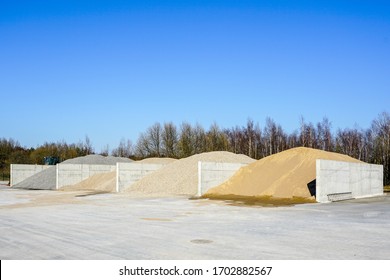 Aggregate for concrete production at stockpile of concrete mixing plant