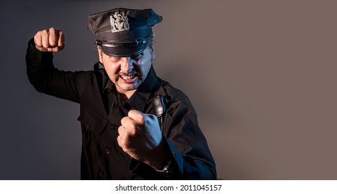 Aggressive Angry Cop Fights Swears And Shouts