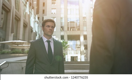 Aggressive Office Worker Looking At Colleague, Struggle For Workplace, Rivalry