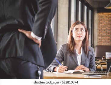 Aggressive/angry Boss Complaining Asian Business Woman(casual Uniform) In Cafe Office