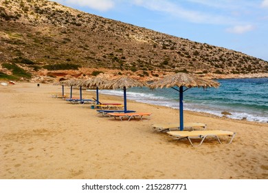 Agia Theodoti beach on Ios Island. A wonderful beach with the golden sand and azure waters. Cyclades, Greece - Shutterstock ID 2152287771