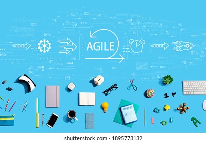 Agile Concept With Collection Of Electronic Gadgets And Office Supplies