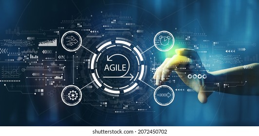 Agile Concept With Hand Pressing A Button On A Technology Screen