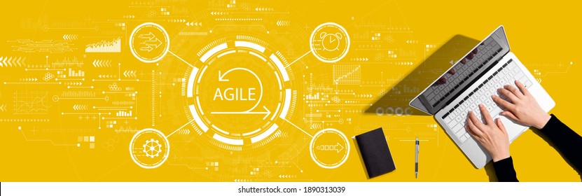 Agile concept with person working with a laptop - Shutterstock ID 1890313039