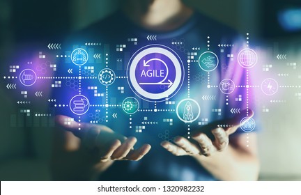 Agile concept with young man in the night - Shutterstock ID 1320982232