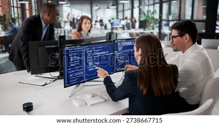 Agile Developing Team Codes New Software On Office Computer Screen