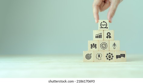 Agile management, the principles of agile software development and lean management to various management processes, product development lifecycle  and project management. Change driven concept. - Shutterstock ID 2186170693