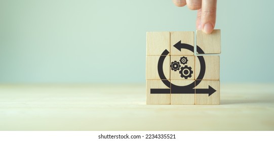 Agile management, the principles of agile software development and lean management to various management processes, product development lifecycle  and project management. Change driven concept. - Shutterstock ID 2234335521