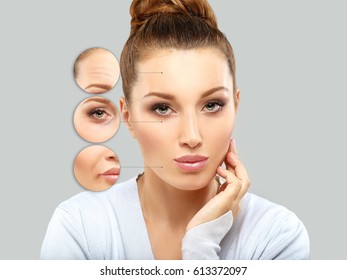 Aging. Mature Woman-young Woman.Face With Skin Problem 