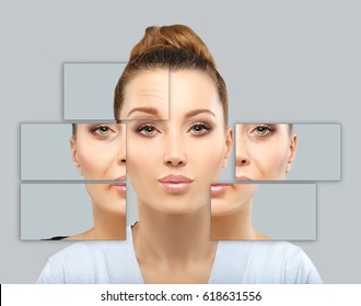 Aging. Mature Woman-young Woman.Face With Skin Problem 