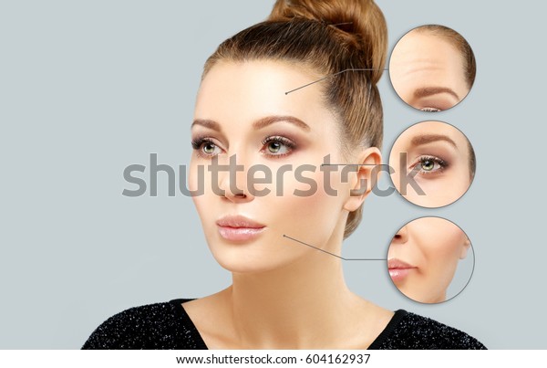 Aging.
Mature woman-young woman.Face with skin problem

