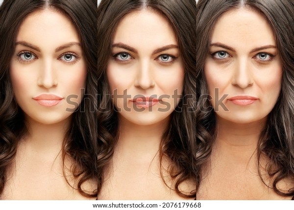 Aging process.Age changes.Aging.Woman of\
different ages-30,40,50,
