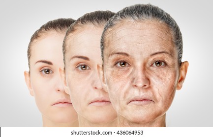 Aging Process, Rejuvenation Anti-aging Skin Procedures. Old And Young Concept