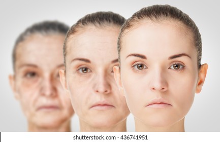 Aging process, rejuvenation anti-aging skin procedures. Old and young concept