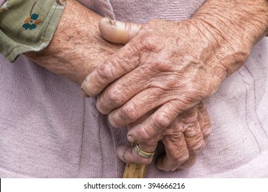 Aging Process - Very Old Senior Woman Hands Wrinkled Skin