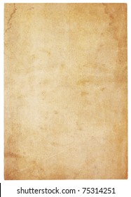 Aging, Worn Paper With Water Stains And  Rough Edges. Blank With Room For Text Or Images. Isolated On White. Includes Clipping Path.