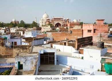 Agra, India - 02 October, 2014: Behind the scenes view of Taj Mahal from the roof of Taj Ganj area on 02 October, 2014, Agra, India.