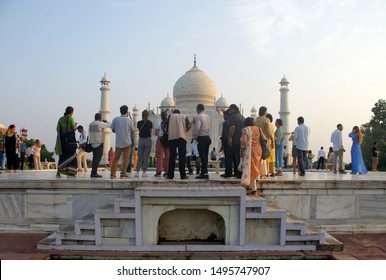 Agra, India, August, 2019, Obstructed View At Taj Mahal Due To Crowd Of Tourists