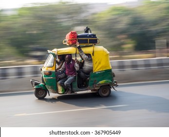 Agra, India - Circa January 2016 - Moving Tuk Tuks In India