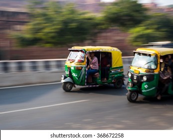 Agra, India - Circa January 2016 - Moving Tuk Tuks In India