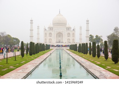 AGRA, INDIA - FEBRUARY 15, 2019 : Taj Mahal, One Of The Seven Wonders In The World, India. Taj Mahal In Air Pollution With PM 2.5 Over Than 250.