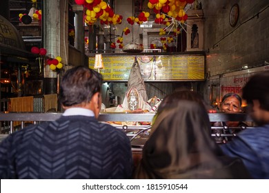 Agra / India - February 22, 2020: Man Praying At Hindu Temple In Historic Agra Downtown