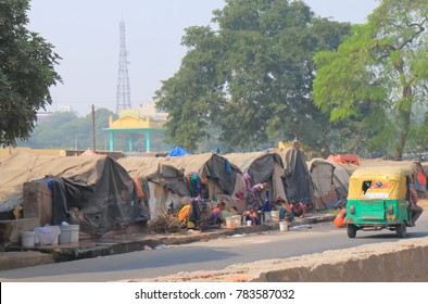AGRA INDIA - OCTOBER 22, 2017: Unidentified people live in slum area in Agra.
