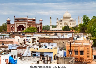 Agra town with Taj Mahal view, India