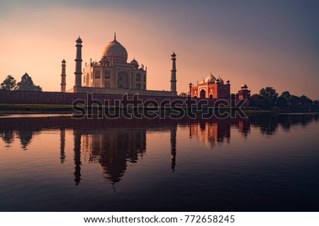 Agra, Uttar Pradesh, India, January 19, 2011 : A beautiful view of the Taj Mahal seen in the Yamuna River in Agra