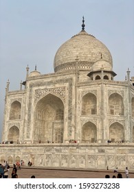 Agra, Uttar Pradesh, India, November 23, 2019: Facade Of Taj Mahal Shows The White Color Of The Marble Has Turned Brown Due To Pollution