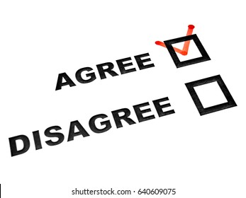 Agree and disagree check boxes on white sheet tick on agree
