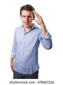 Agressive Young Man On White Background