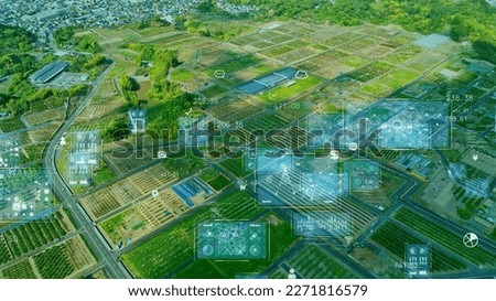 Agricultural land aerial view and statistics concept. Data analysis. Real estate. Agri-tech. Foto stock © 