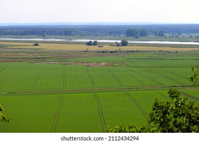 The agricultural landscape of a large lowland European river - the Oder. - Shutterstock ID 2112434294