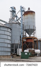 Agricultural Site With Grain Silos And Propane Tanks