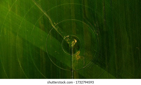 Agriculture aerial view with circular crop irrigation - Powered by Shutterstock